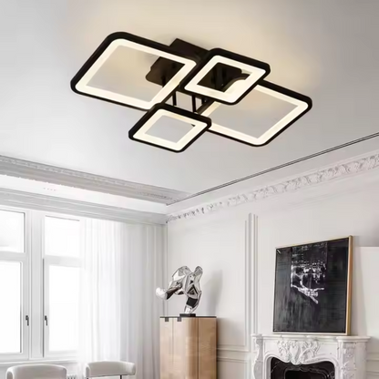 LED -csillár távirányítóval Ella 85W, 4 négyzet, hideg/forró/semleges fény, instabil, fekete