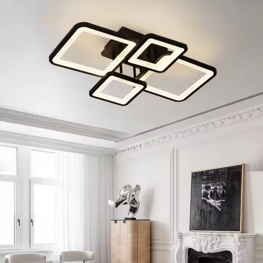 LED -csillár távirányítóval Ella 85W, 4 négyzet, hideg/forró/semleges fény, instabil, fekete