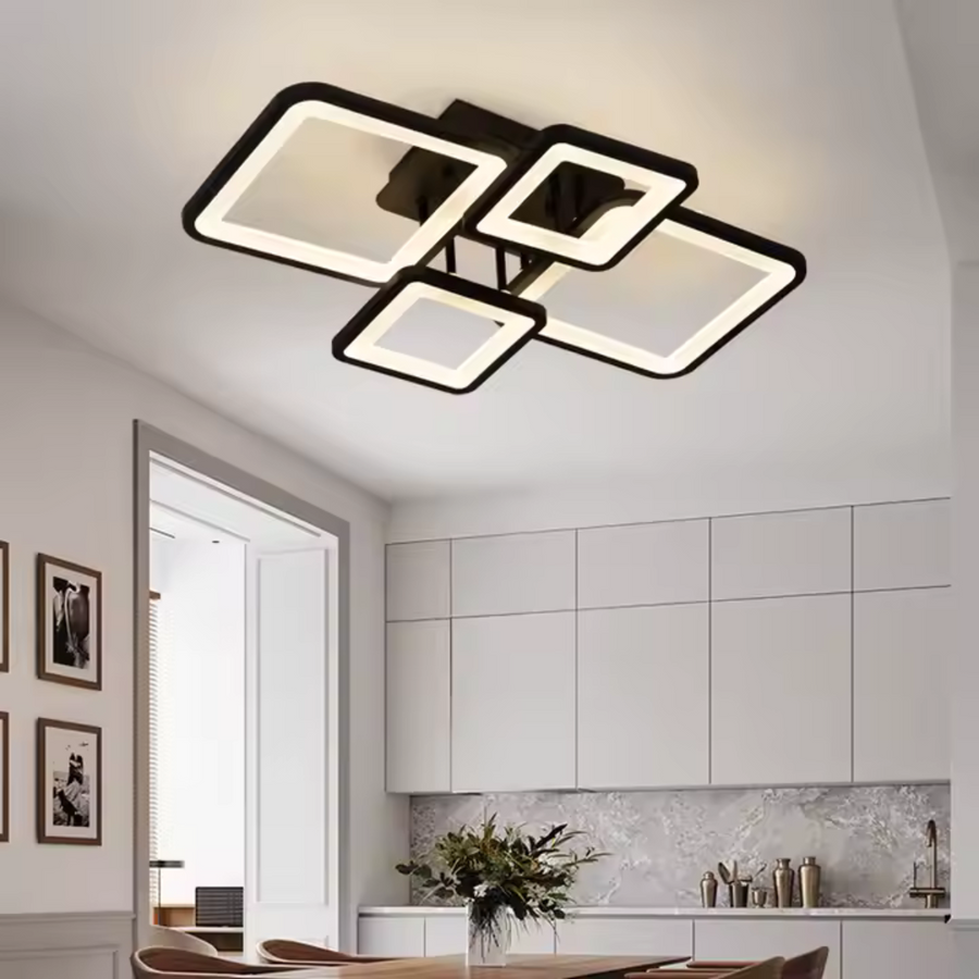LED -csillár távirányítóval Ella 85W, 4 négyzet, hideg/forró/semleges fény, instabil, fekete