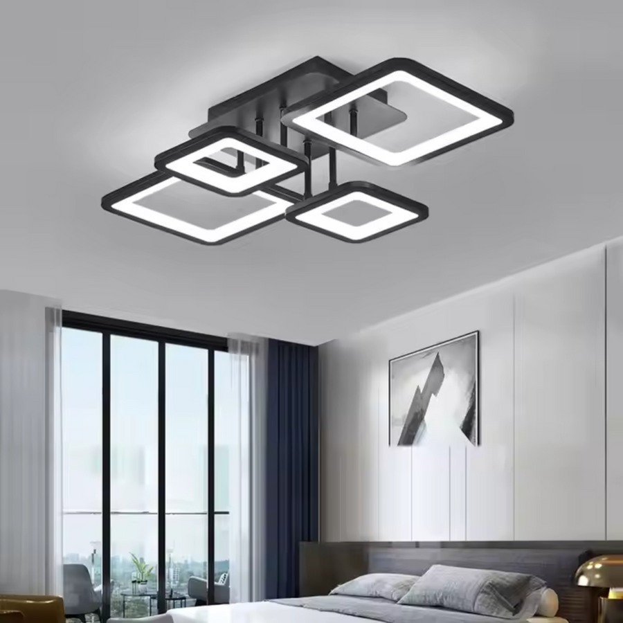 LED -csillár távirányítóval Ella 85W, 4 négyzet, hideg/forró/semleges fény, instabil, fekete