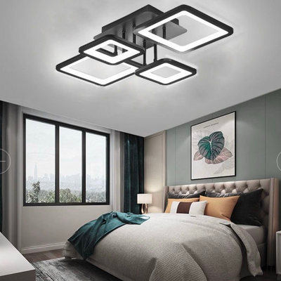 LED -csillár távirányítóval, Ella, 4 négyzet, 85W, hideg/forró/semleges fény, under, fekete