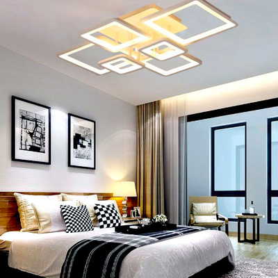 LED -csillár távirányítóval, Ella, 6 négyzet, 124W, hideg/forró/semleges fény, instabil, fehér