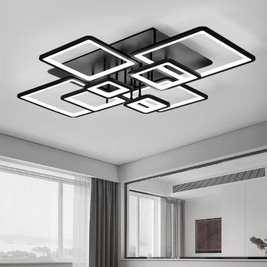 LED -csillár távirányítóval Ella 203W, 8 négyzet, hideg/forró/semleges fény, instabil, fekete