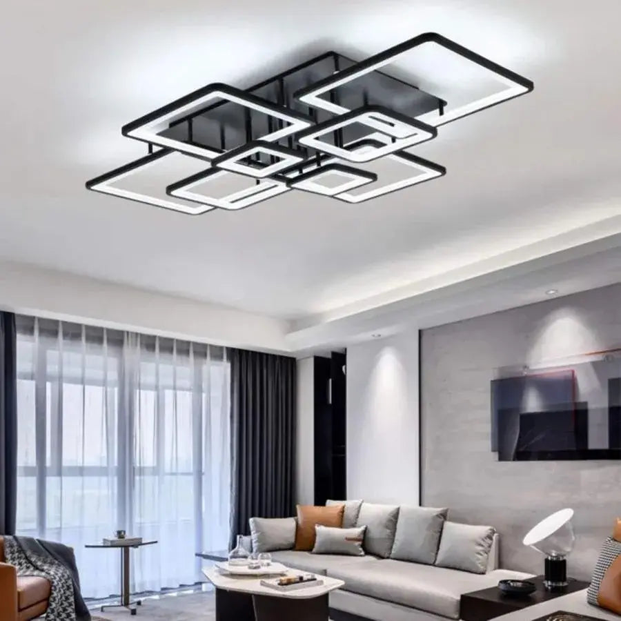 LED -csillár távirányítóval Ella 203W, 8 négyzet, hideg/forró/semleges fény, instabil, fekete