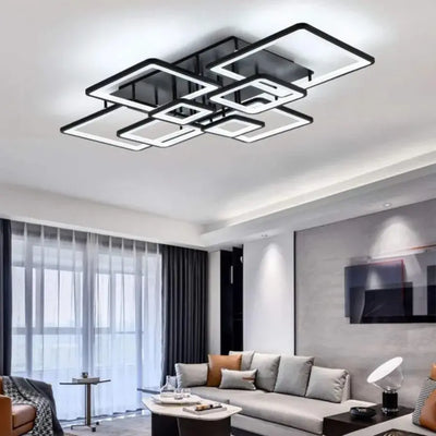 LED -csillár távirányítóval Ella 203W, 8 négyzet, hideg/forró/semleges fény, instabil, fekete