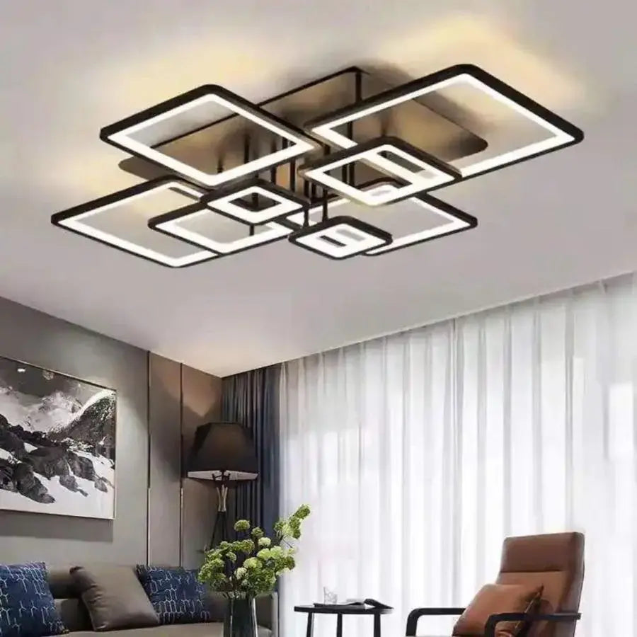 LED -csillár távirányítóval Ella 203W, 8 négyzet, hideg/forró/semleges fény, instabil, fekete
