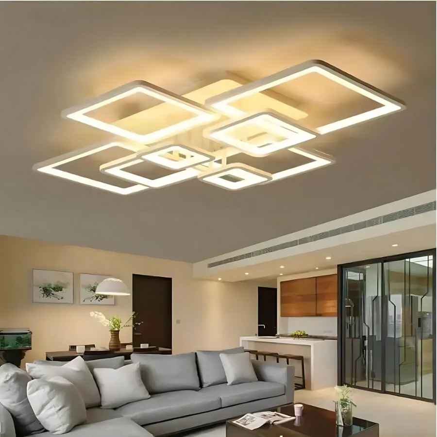 LED -csillár távirányítóval Ella 203W, 8 négyzet, hideg/forró/semleges fény, instabil, fehér