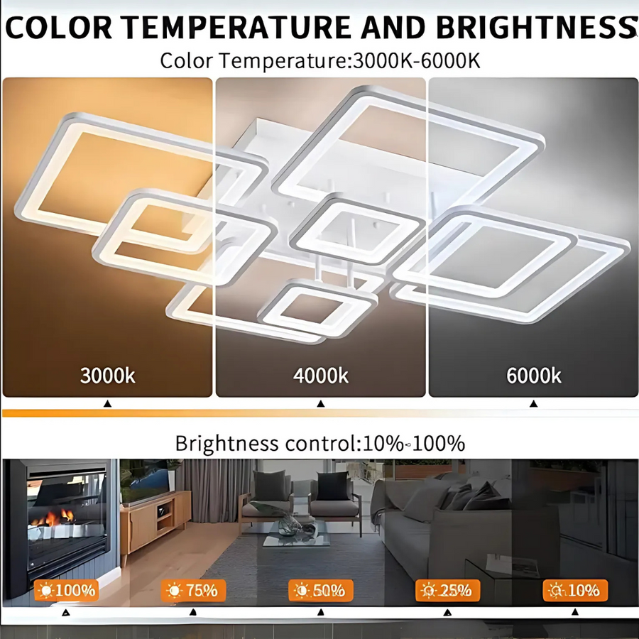 LED -csillár távirányítóval Ella 203W, 8 négyzet, hideg/forró/semleges fény, instabil, fehér