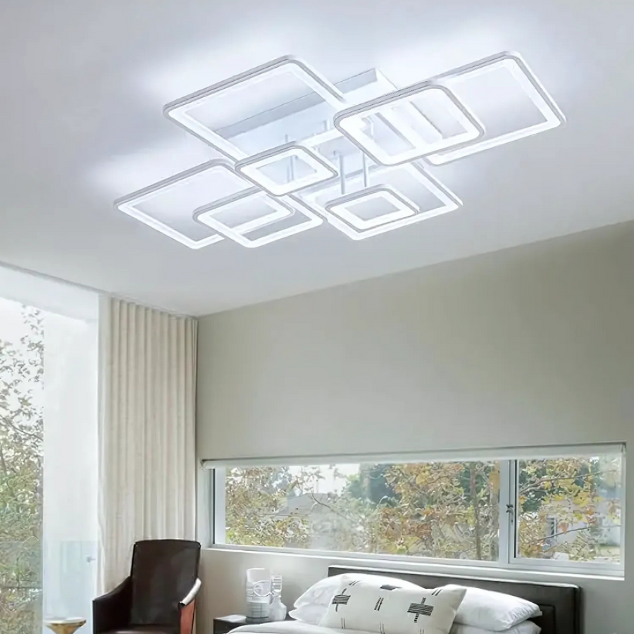 LED -csillár távirányítóval Ella 203W, 8 négyzet, hideg/forró/semleges fény, instabil, fehér