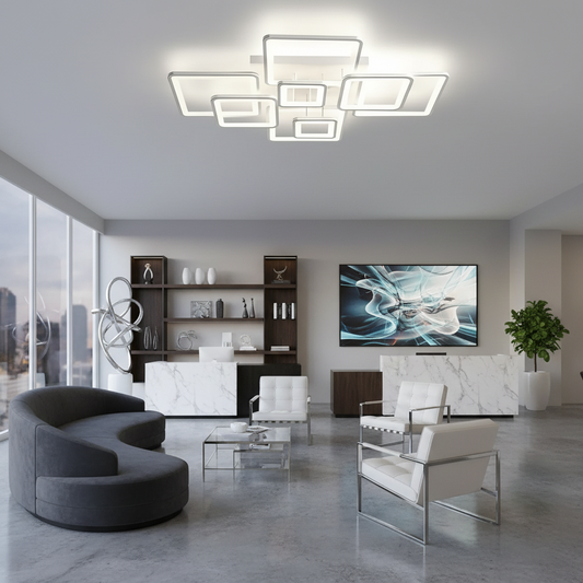 LED csillár távirányítóval ELLA 187W, 8 négyzet, hideg/meleg/semleges fény, szabályozható, fehér