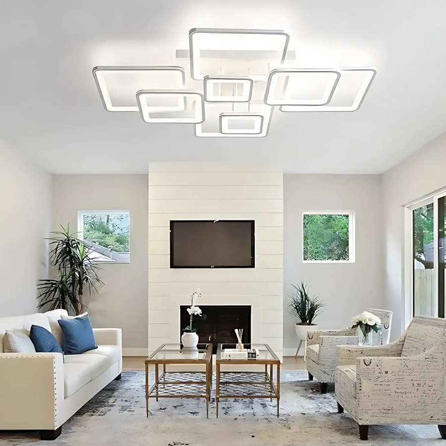 LED -csillár távirányítóval Ella 203W, 8 négyzet, hideg/forró/semleges fény, instabil, fehér