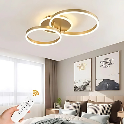 LED -csillár távirányítóval Elisabeth 72W, 2 kör, hideg/forró/semleges fény, zsíros, fényes arany