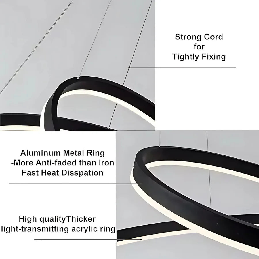 Függesztett LED csillár távirányítóval CASIANA 41W, 2 kör, hideg/meleg/semleges fény, szabályozható, fekete, állítható magasságú