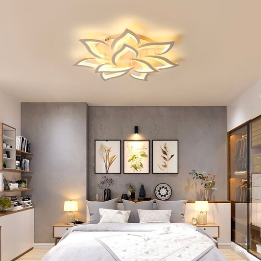 LED -csillár Lotus távirányítóval, 110W, 9 szirom, hideg/forró/semleges fény, instabil, fehér