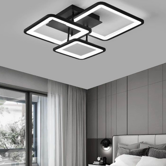 LED -csillár távirányítóval, Zoe, 3 négyzet, 64W, hideg/forró/semleges fény, instabil, fekete