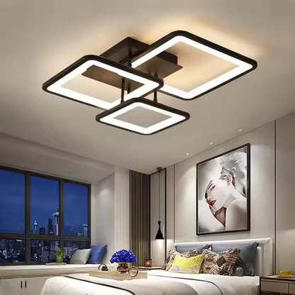LED -csillár Zoe 64W távirányítóval, 3 négyzet, hideg/forró/semleges fény, instabil, fekete