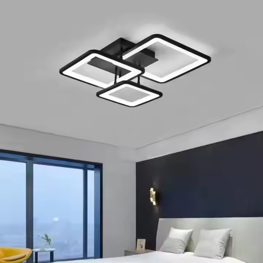 LED -csillár Zoe 64W távirányítóval, 3 négyzet, hideg/forró/semleges fény, instabil, fekete