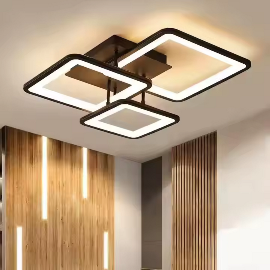 LED -csillár Zoe 64W távirányítóval, 3 négyzet, hideg/forró/semleges fény, instabil, fekete