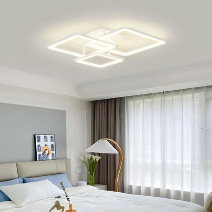 LED -csillár Zoe távirányítóval, 64W, 3 négyzet, hideg/forró/semleges fény, instabil, fehér