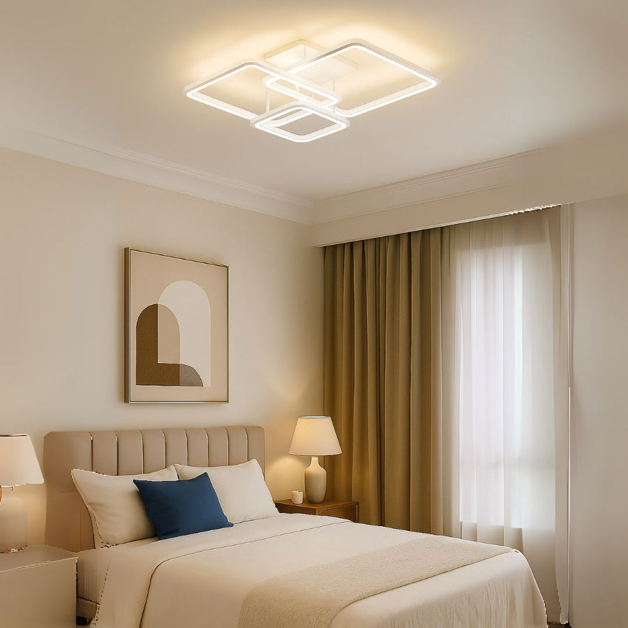 LED -csillár Zoe távirányítóval, 64W, 3 négyzet, hideg/forró/semleges fény, instabil, fehér