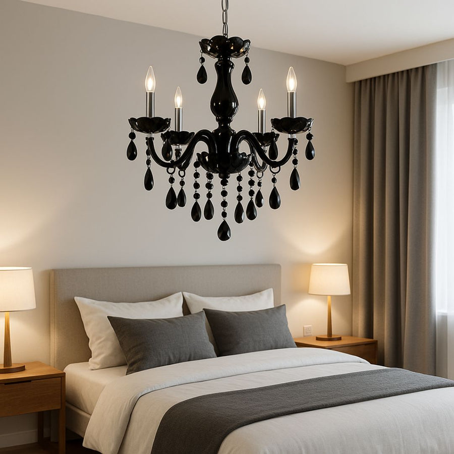 Alnwick Crystal Chandelier Eleganza, 5xe14, 48 cm átmérőjű, fekete, állítható magasság