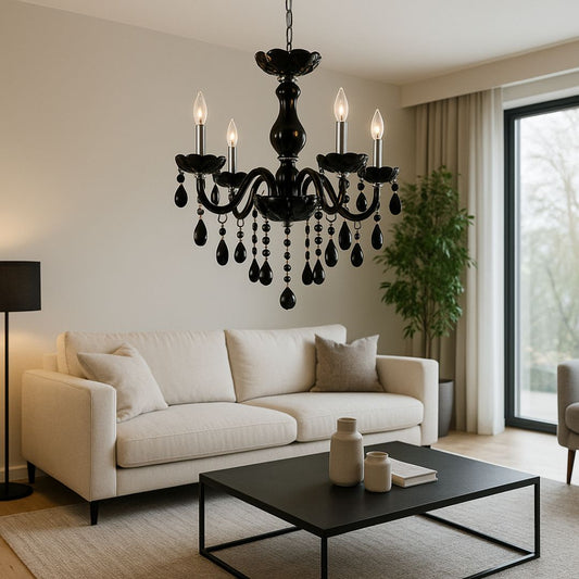 Alnwick Crystal Chandelier Eleganza, 5xe14, 48 cm átmérőjű, fekete, állítható magasság