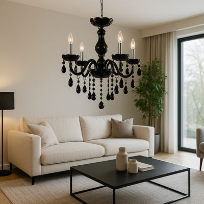 Alnwick Crystal Chandelier Eleganza, 5xe14, 48 cm átmérőjű, fekete, állítható magasság