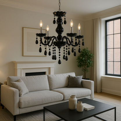 Alnwick Crystal Chandelier Eleganza, 5xe14, 48 cm átmérőjű, fekete, állítható magasság