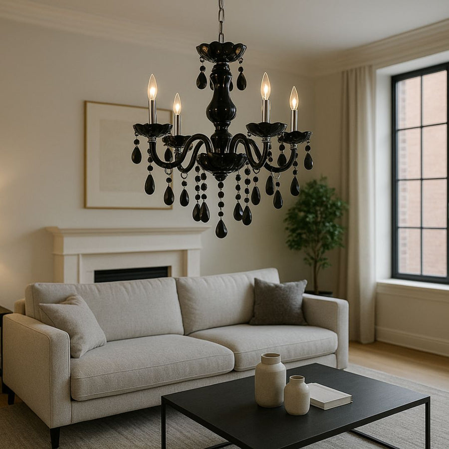 Alnwick Crystal Chandelier Eleganza, 5xe14, 48 cm átmérőjű, fekete, állítható magasság