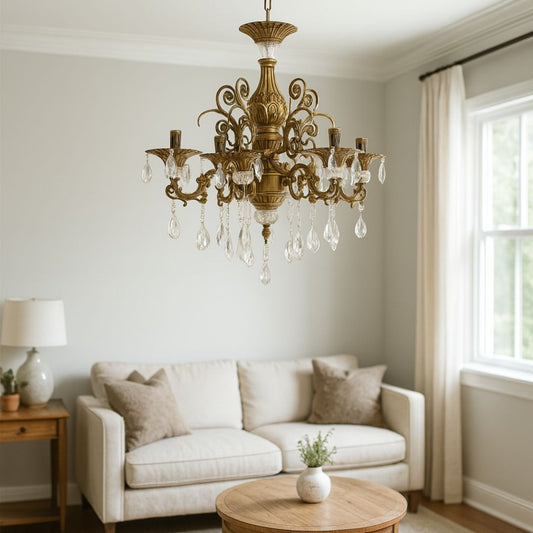 Crystal Chandelier Sanssoci Magno, 6xe14, 60 cm átmérőjű, antik sárgaréz
