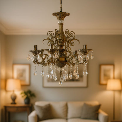 Crystal Chandelier Sanssoci Magno, 6xe14, 60 cm átmérőjű, antik sárgaréz