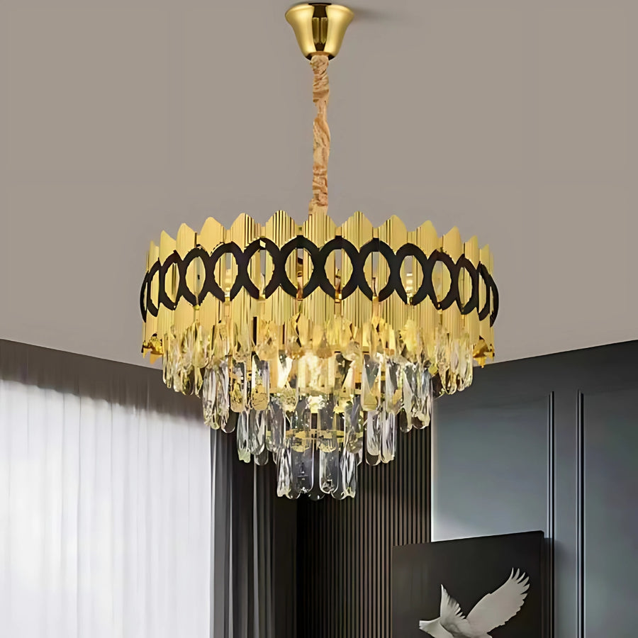 Csillár kristály Pierrefonds Eleganza 8x E14, 49 cm átmérőjű, fényes arany, állítható magasság