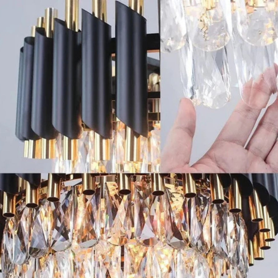 Crystal Chandelier Versailles Supremo 12xe27, 80 cm átmérőjű, fényes és fekete arany, állítható magasság