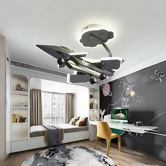 LED-es gyermekcsillár FIGHTER, repülőgép típus, 100 W, hideg/meleg/semleges fény, repülési szürke gyermekcsillárok, alapértelmezett cím Alessandro Design