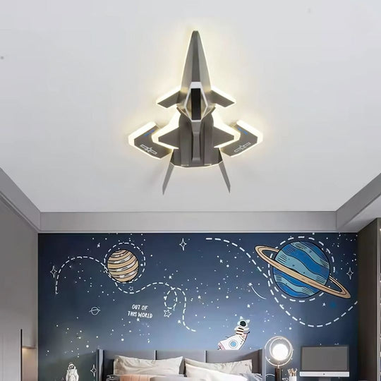 LED-es gyermekcsillár FIGHTER, repülőgép típus, 101 W, hideg/meleg/semleges fény, mozgatható szárnyak, repülési szürke gyermekcsillárok, alapértelmezett cím Alessandro Design