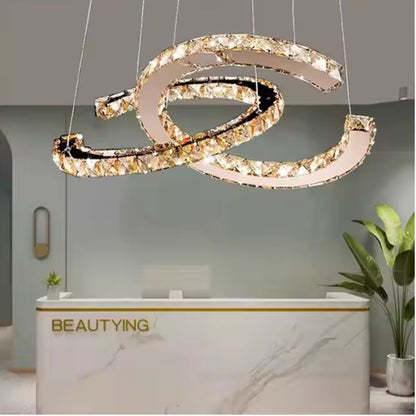LED -csillár, amelyet távirányítóval és kristályprizmával felfüggesztettek, antitea 40W, 2 kör, hideg/forró/semleges fény, instabil, fényes króm, állítható magasság