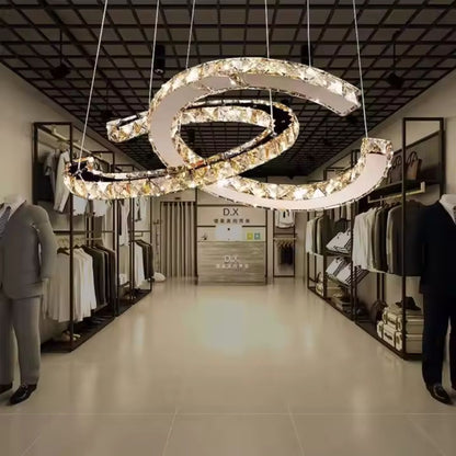 LED -csillár, amelyet távirányítóval és kristályprizmával felfüggesztettek, antitea 40W, 2 kör, hideg/forró/semleges fény, instabil, fényes króm, állítható magasság