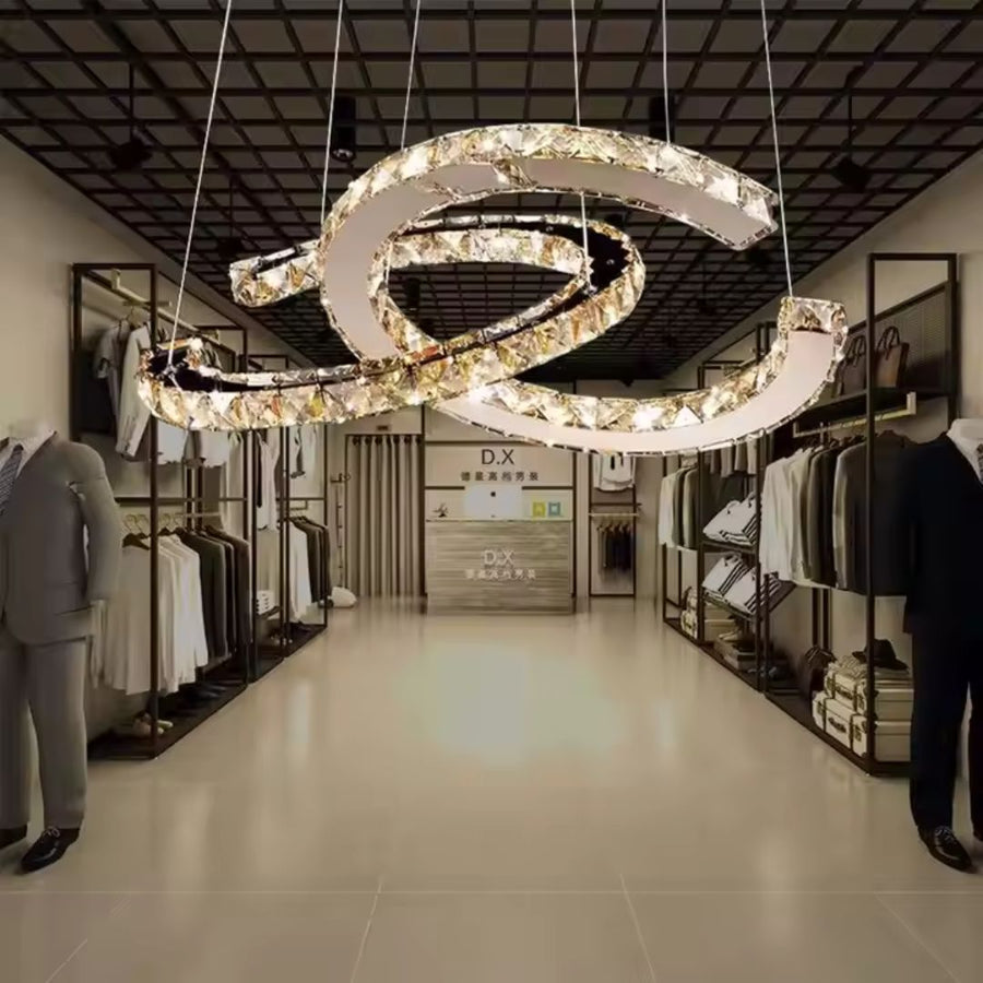 LED -csillár, amelyet távirányítóval és kristályprizmával felfüggesztettek, antitea 40W, 2 kör, hideg/forró/semleges fény, instabil, fényes króm, állítható magasság