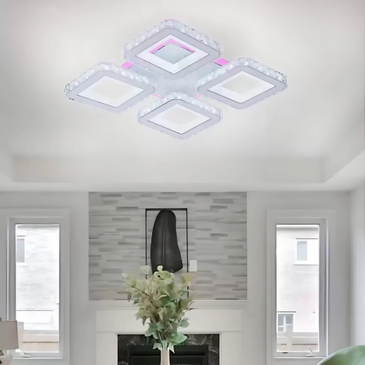 LED LED Leula távirányítóval, 79W, króm fehér, fém és kristály, Daisy, RGB
