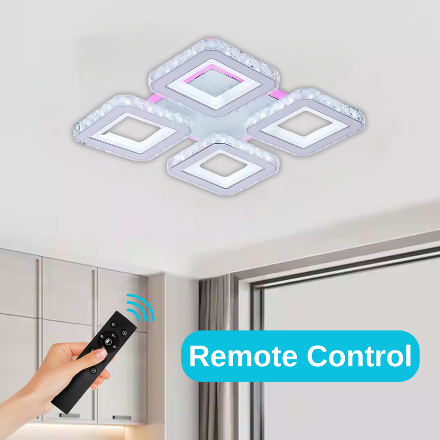 LED -csillár távirányítóval és Crystal Leila RGB 79W, 4 négyzet