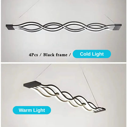 LED -csillár felfüggesztve a 76W -os hullámvezérlővel, hideg/forró/semleges fény, instabil, fekete, állítható magasság