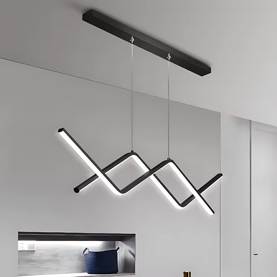 LED -csillár, amely felfüggesztette a 48W -os cikcakkos távirányítót, hideg/forró/semleges fény, instabil, fekete, állítható magasság