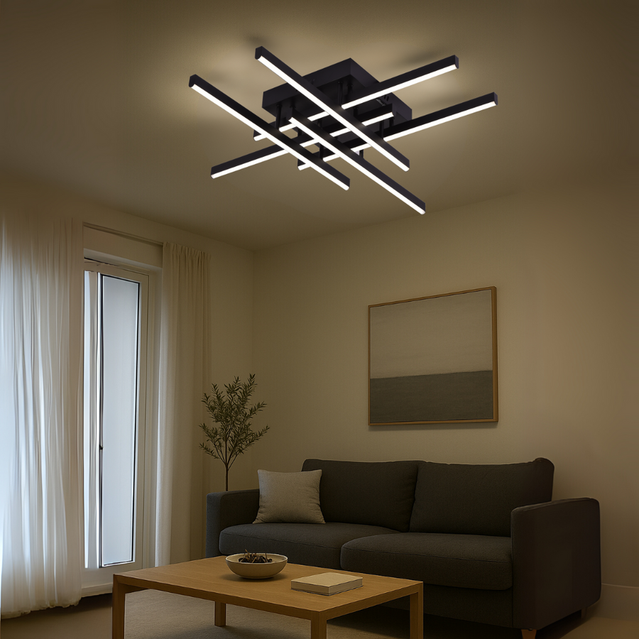 LED -csillár Aroldo távirányítóval, 63W, 6 elem, lineáris, hideg/forró/semleges fény, instabil, fekete