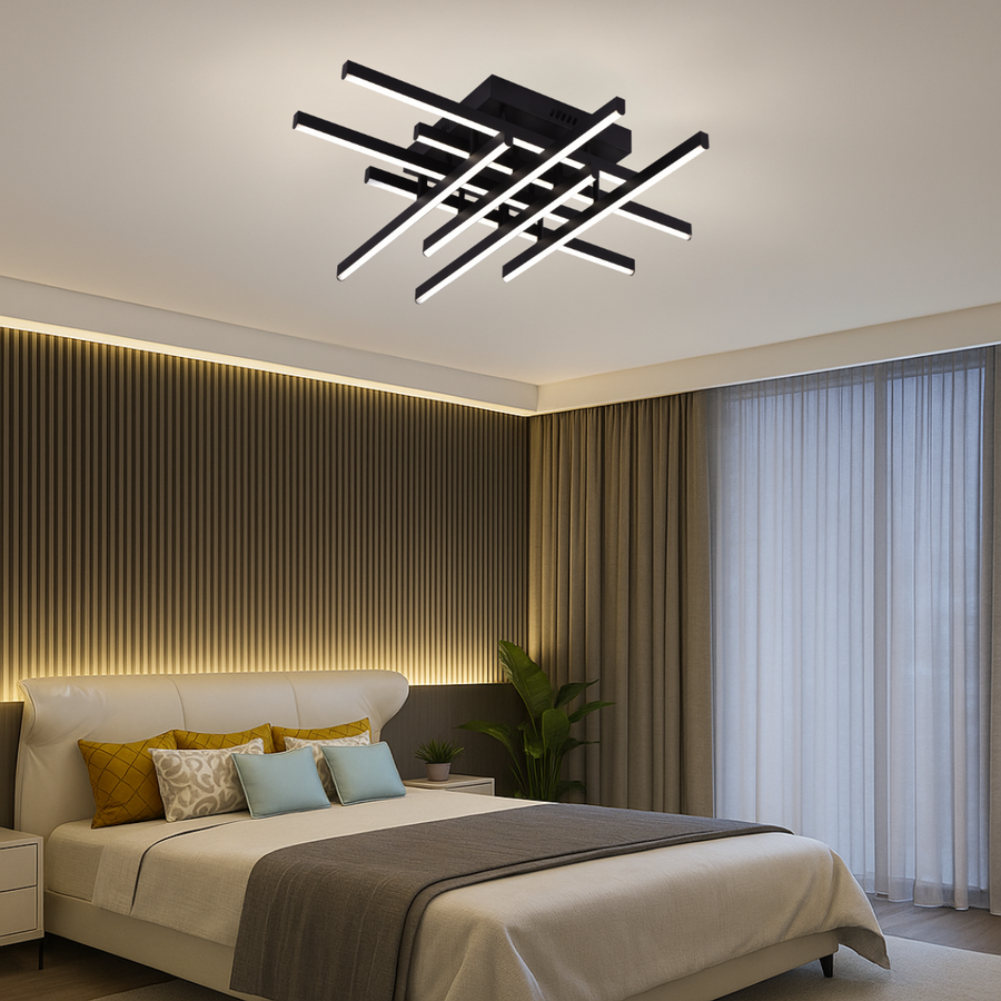 LED -csillár Aroldo távirányítóval, 90W, 8 elem, hideg/forró/semleges fény, instabil, fekete