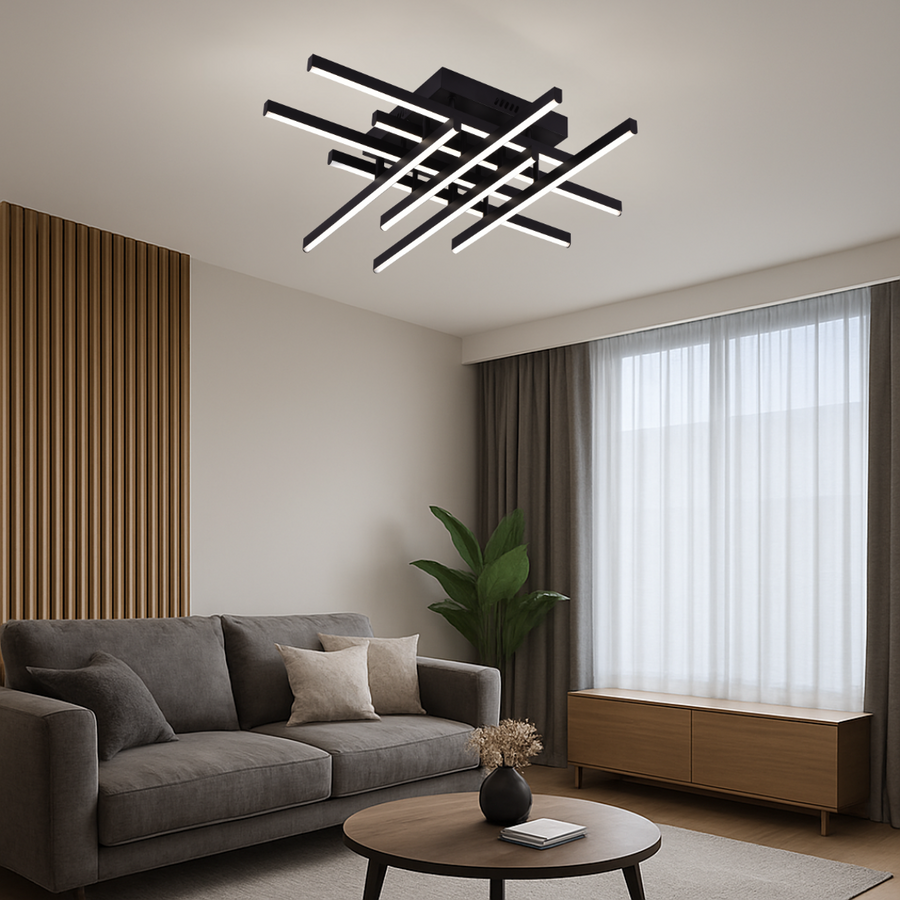 LED -csillár Aroldo távirányítóval, 90W, 8 elem, hideg/forró/semleges fény, instabil, fekete