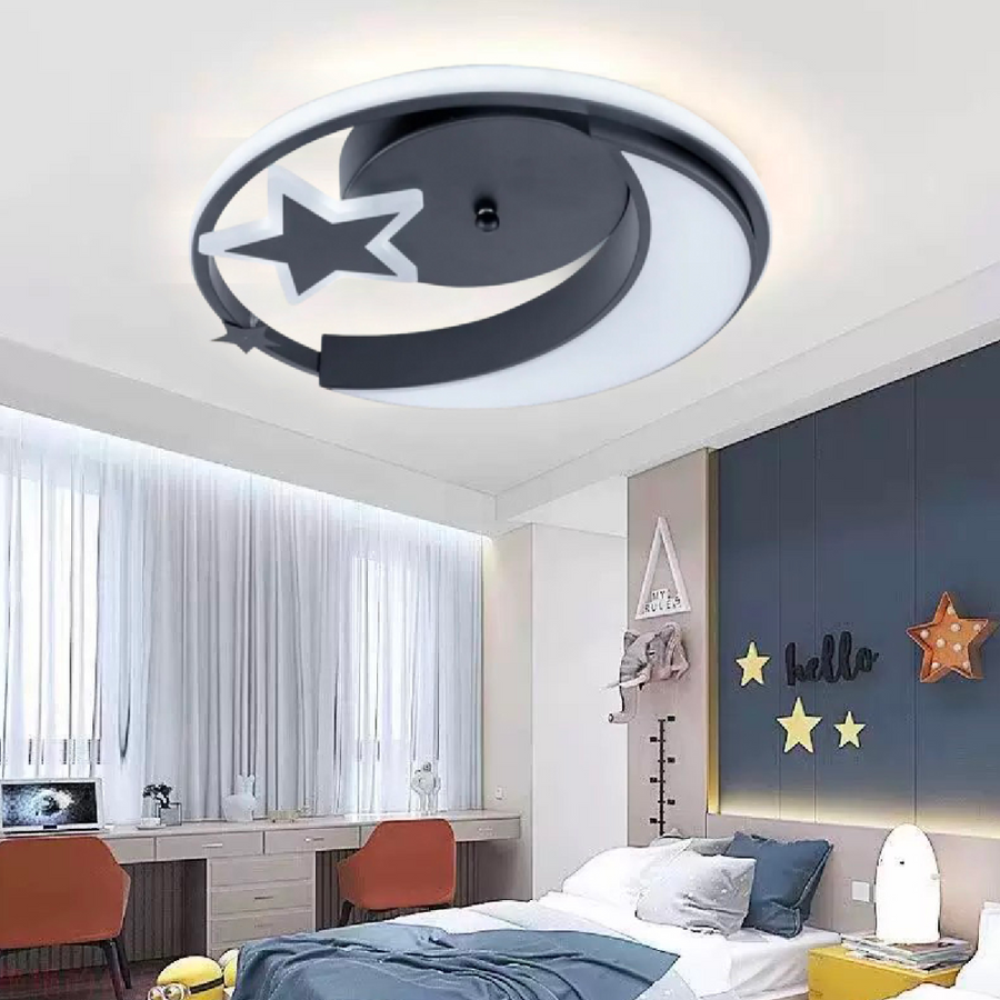 Lustra vezette Cu Telecomanda Alyona 44W, Luna Si Stea, Lumina vétel/calda/neutra, dimabila, negru