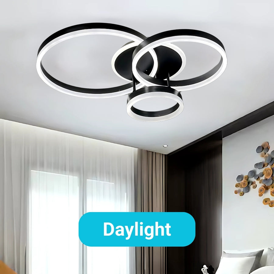 LED -csillár távirányítóval Riga Lilith, 94W, 3 kör, hideg/forró/semleges fény, instabil, fekete