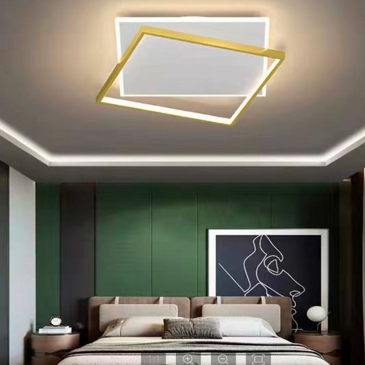 LED -csillár napelemes távirányítóval, 98W, 2 négyzet, hideg/forró/semleges fény, instabil, arany