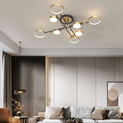 Lustra LED cu Telecomnda MARIA, 8 Elemente, 63W, Lumina Calda/Rece/Neutra, Dimabila, Auriu