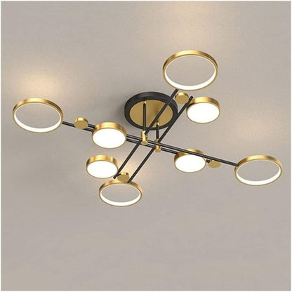 Lustra LED cu Telecomnda MARIA, 8 Elemente, 63W, Lumina Calda/Rece/Neutra, Dimabila, Auriu